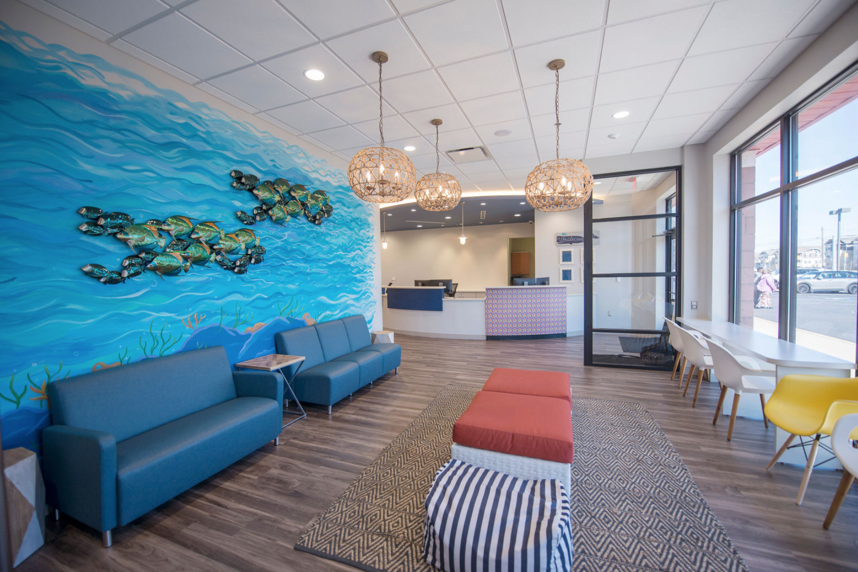 Angled shot of the waiting room of Woodbridge pediatric dentist and orthodontist Potomac Pediatric Dentistry